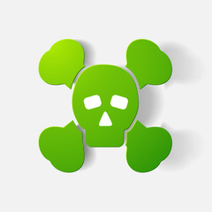 Paper clipped sticker: symbol poison skull and crossbones