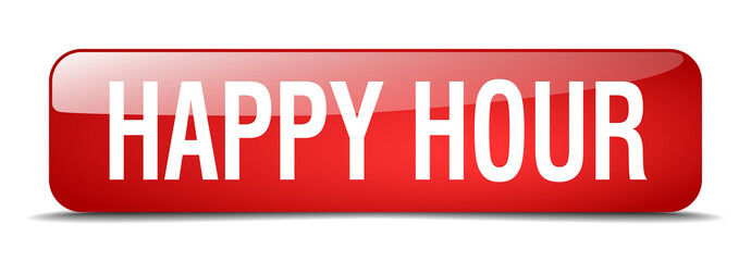happy hour red square 3d realistic isolated web button