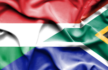 Waving flag of South Africa and Hungary