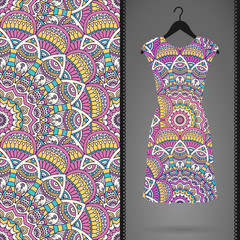 Ethnic floral seamless pattern with dress