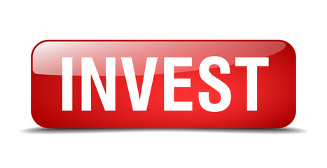 invest red square 3d realistic isolated web button