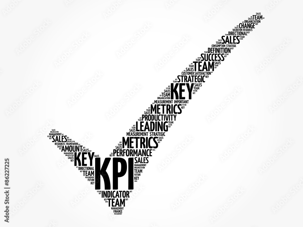 Poster kpi - key performance indicator check mark, vector business concept words cloud