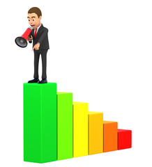 businessman stands on the chart with a megaphone