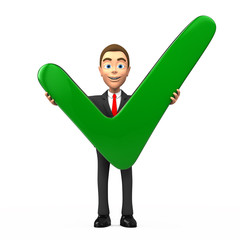  businessman holding a green tick