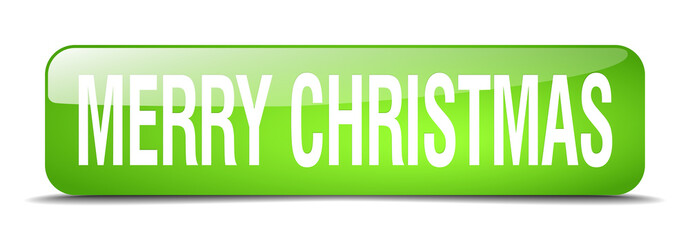 merry christmas green square 3d realistic isolated web button