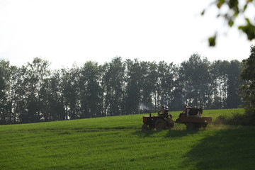 Mountain landscape in the mist on the horizon