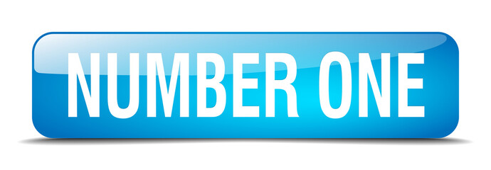 number one blue square 3d realistic isolated web button