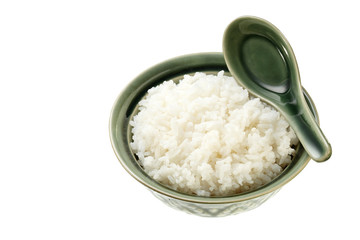 Rice on green Bowl isolated on white background