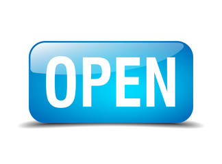 open blue square 3d realistic isolated web button
