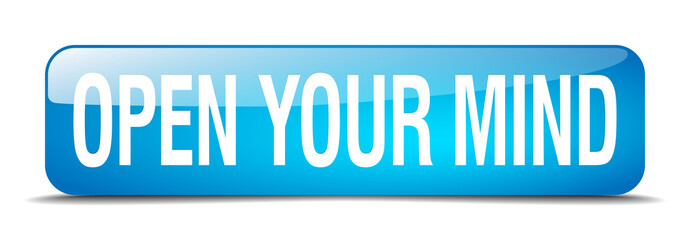 open your mind blue square 3d realistic isolated web button