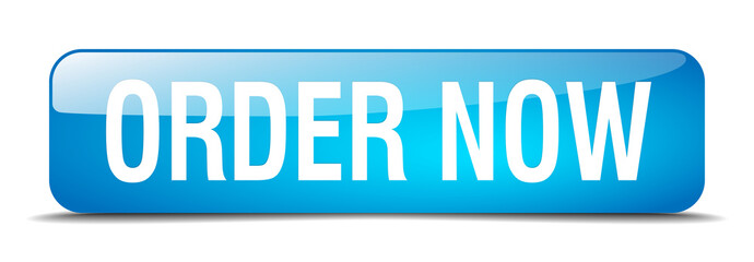 order now blue square 3d realistic isolated web button
