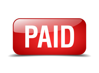 paid red square 3d realistic isolated web button
