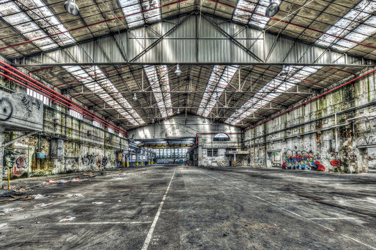 Decaying industrial hall in an abandoned factory