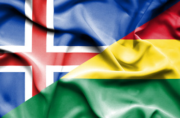 Waving flag of Bolivia and Iceland