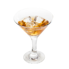 Glass of whiskey with ice, isolated on white background