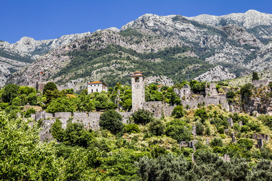 Fortress in the old town of Bar in Montenegro on a  summer day