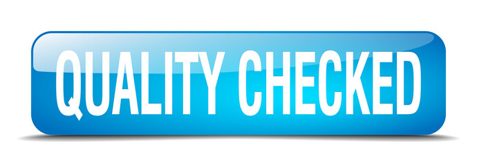 quality checked blue square 3d realistic isolated web button