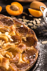 Homemade apricot tart with almonds and fresh fruits
