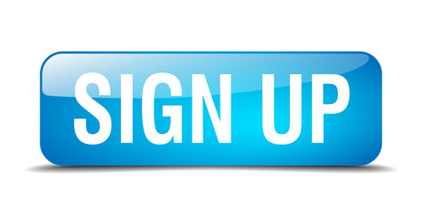 sign up blue square 3d realistic isolated web button