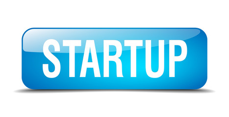 startup blue square 3d realistic isolated web button