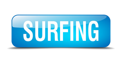 surfing blue square 3d realistic isolated web button