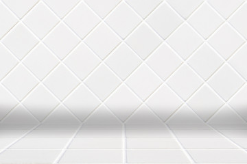 architectual background made of white diamond mosaic and white square floor