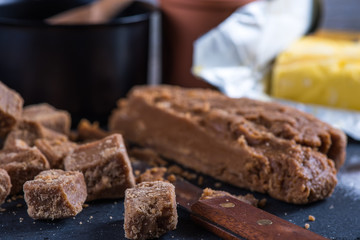 Making traditional homemade fudge toffee from ingredients
