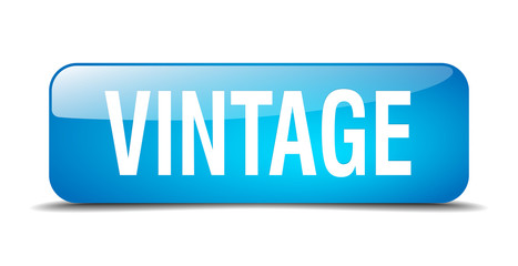 vintage blue square 3d realistic isolated web button