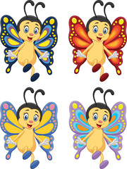 Cartoon collection of butterfly on white background 