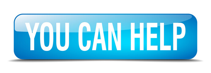 you can help blue square 3d realistic isolated web button