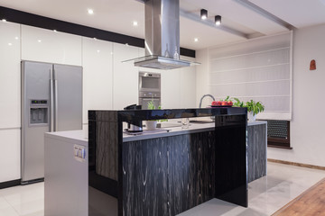Gleaming silver kitchen