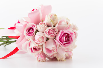 white and pink rose bouquet on white background