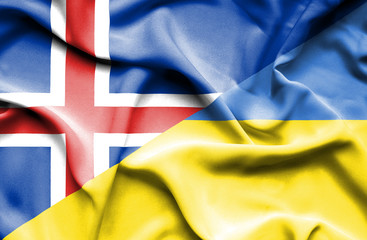 Waving flag of Ukraine and Iceland