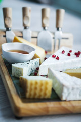 Cheese board shot close-up at an angle 