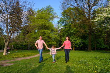 Naklejka na ściany i meble family plays on fresh air walk