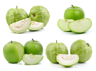 guava and green apple on white background