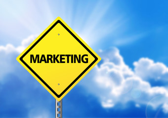 Yellow road sign with text marketing.