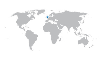 grey map of the world with indication of United Kingdom