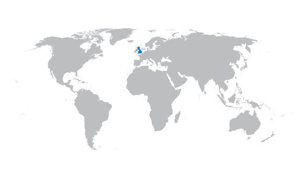 grey map of the world with indication of United Kingdom
