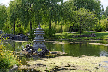 The lake in Chinese garden in famous Gardens of the World in Berlin, Germany.