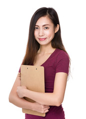 Obraz premium Asian woman holding with file board
