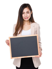 Businesswoman hold wtih chalkboard