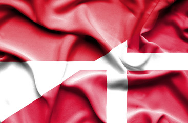 Waving flag of Denmark and Indonesia