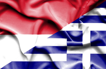 Fototapeta na wymiar Waving flag of Greece and Indonesia