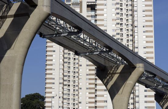 Elevated monorail under construction in Sao Paulo