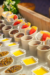 Food was prepared for the wedding dinner.