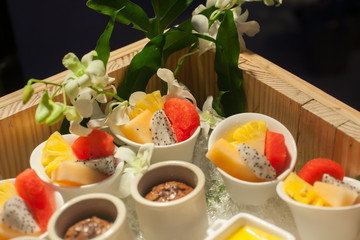 Food was prepared for the wedding dinner.