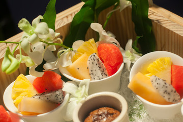 Food was prepared for the wedding dinner.