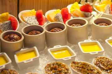 Food was prepared for the wedding dinner.