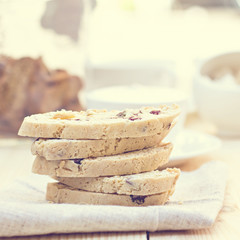 Biscotti  with dried cranberries and coffee